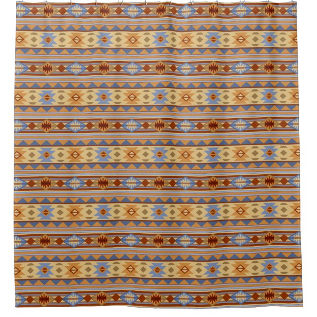 Southwest Pattern Design Rust Gray Gold Shower Curtain (Front)