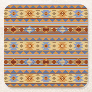 Southwest Pattern Design Rust Gray Gold Square Paper Coaster