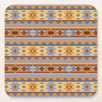 Southwest Pattern Design Rust Gray Gold Square Paper Coaster