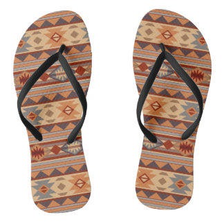 Southwest Pattern Design Tan Flip Flops