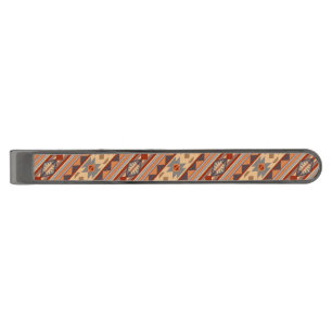Southwest Pattern Design Tan Gunmetal Finish Tie Clip