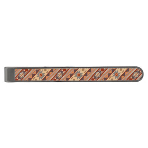 Southwest Pattern Design Tan Gunmetal Finish Tie Clip