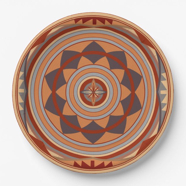Southwest Pattern Design Tan Paper Plates (Front)