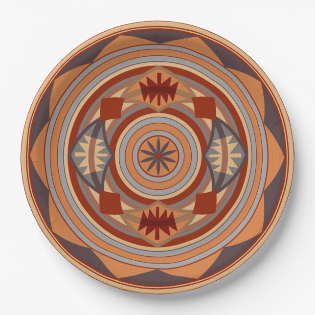 Southwest Pattern Design Tan Paper Plates (Front)
