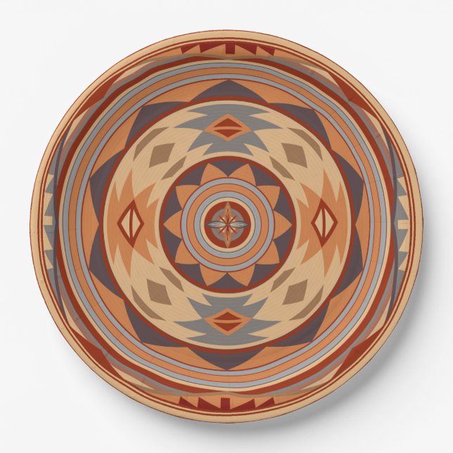 Southwest Pattern Design Tan Paper Plates (Front)