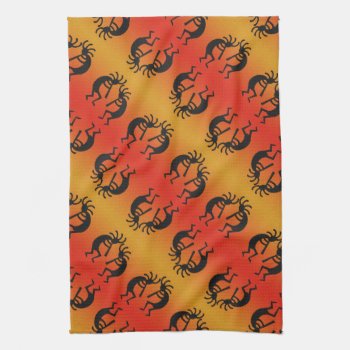 Southwest Pattern Orange And Black Kokopelli Towel by machomedesigns at Zazzle