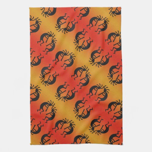 Southwest Pattern Orange And Black Kokopelli Towel
