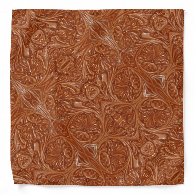 southwest pattern western country tooled leather bandana (Front)