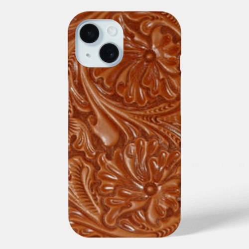 southwest pattern western country tooled leather iPhone 15 case