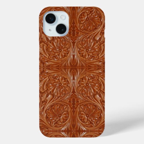 southwest pattern western country tooled leather iPhone 15 plus case