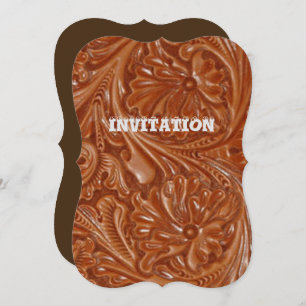 southwest pattern western country tooled leather invitation