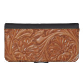 southwest pattern western country tooled leather iPhone wallet case (Front (Horizontal))