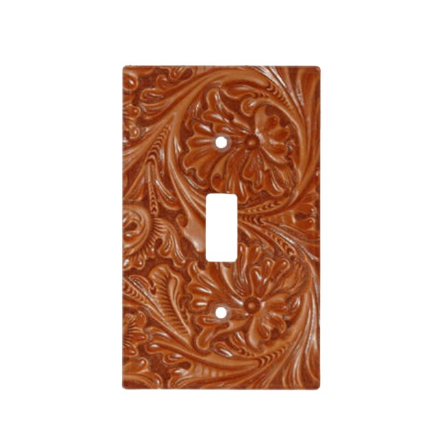 southwest pattern western country tooled leather light switch cover (Front)