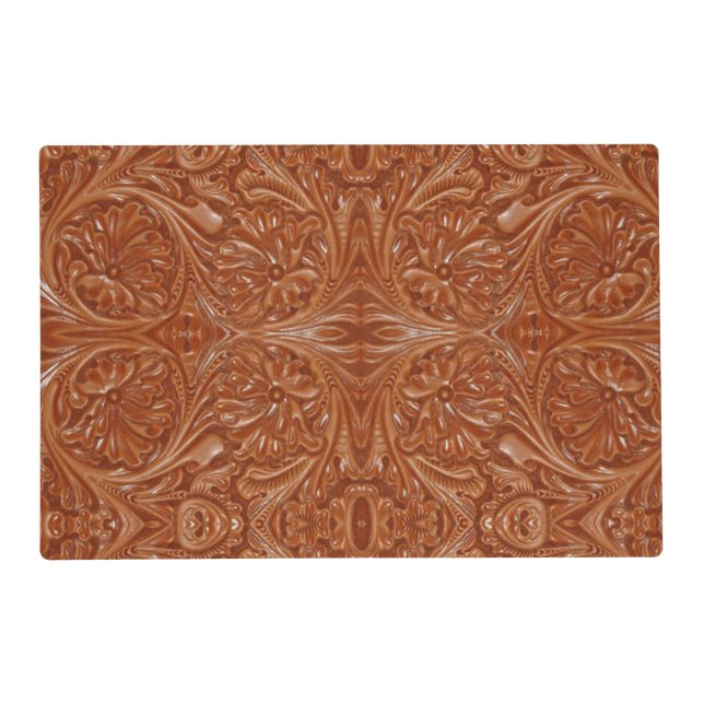 southwest pattern western country tooled leather placemat (Front)