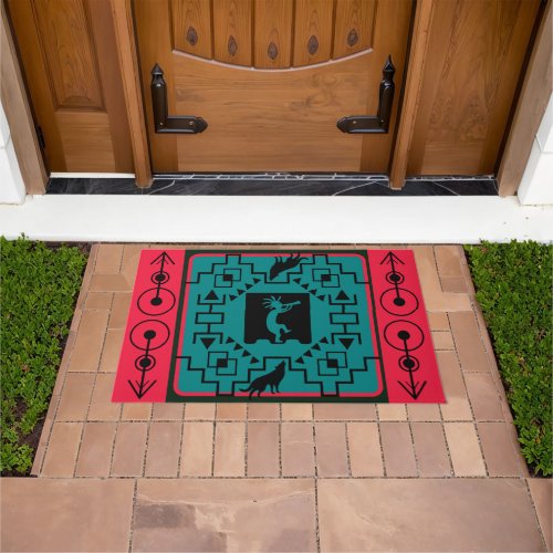 Southwest Pattern Wolf and Kokopelli  Doormat