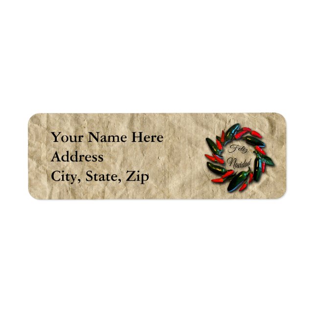 Southwest Pepper Wreath Feliz Navidad Label (Front)