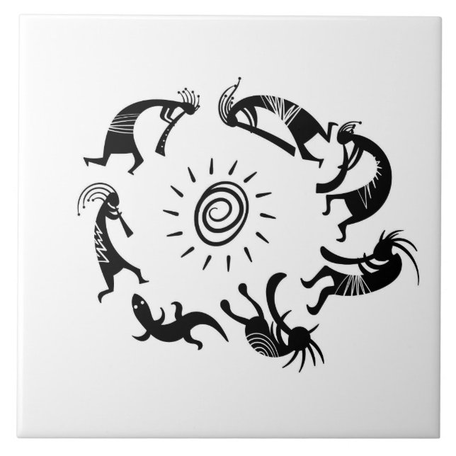 Southwest Petroglyh Kokopelli Native Ceramic Tile (Front)