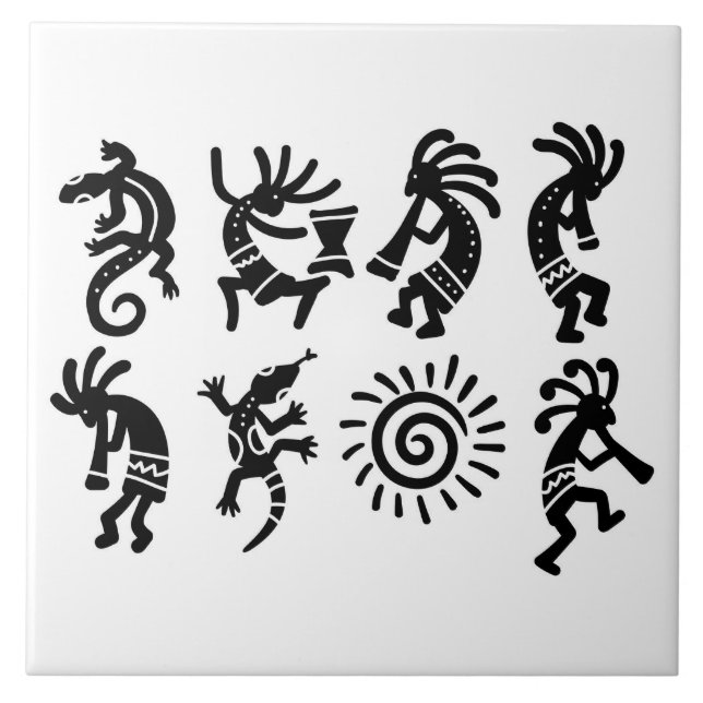 Southwest Petroglyh Kokopelli Pattern Kitchen Ceramic Tile (Front)