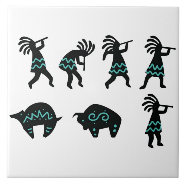 Southwest Petroglyh Kokopelli White Kitchen Ceramic Tile (Front)