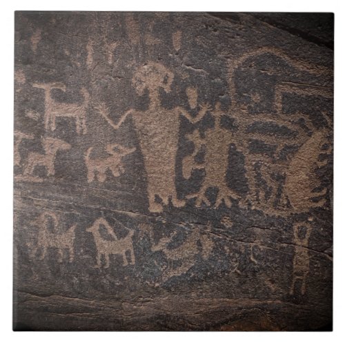 Southwest Petroglyph Black and Brown Ceramic Tile