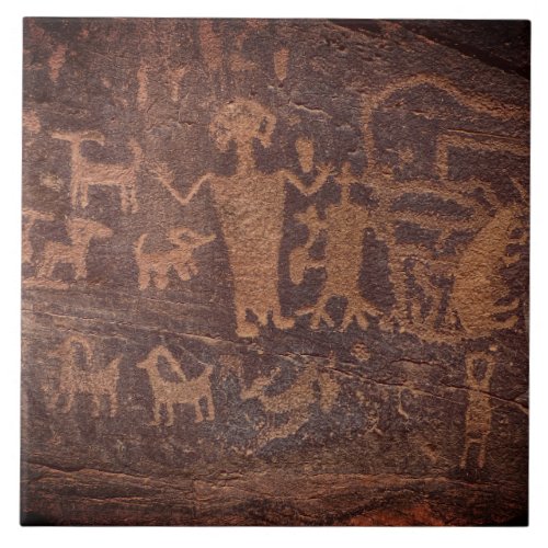 Southwest Petroglyph Dark Brown Ceramic Tile