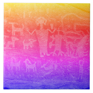 Southwest Petroglyph Deep Fluorescent Ceramic Tile