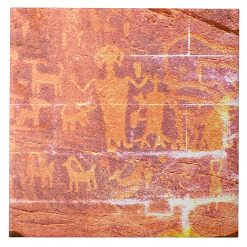 Southwest Petroglyph Deep Light Orange Ceramic Tile