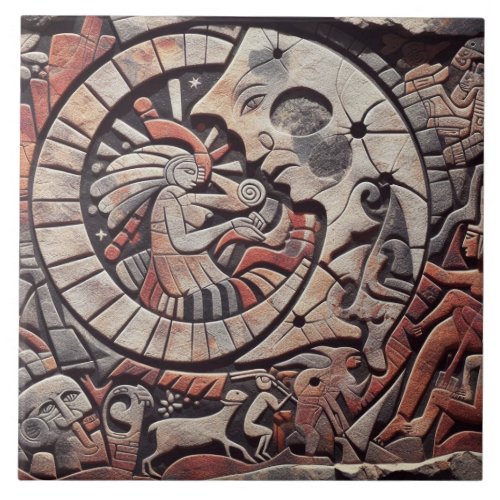 Southwest Petroglyph Design  Moon and Dancers Ceramic Tile