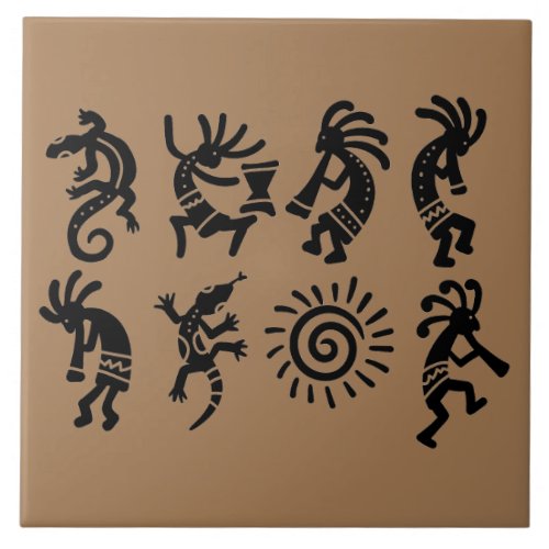 Southwest Petroglyph Kokopelli Brown Ceramic Tile