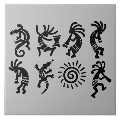 Southwest Petroglyph Kokopelli Grey Ceramic Tile