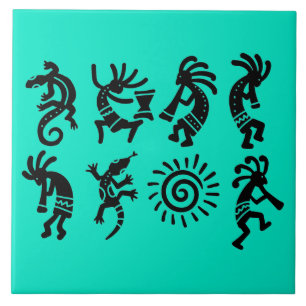 Southwest Petroglyph Kokopelli Turquoise Ceramic Tile
