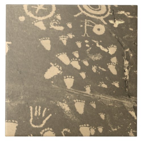 Southwest Petroglyph Native American Footprint SP Ceramic Tile