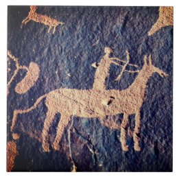Southwest Petroglyph Native American on Horse Ceramic Tile