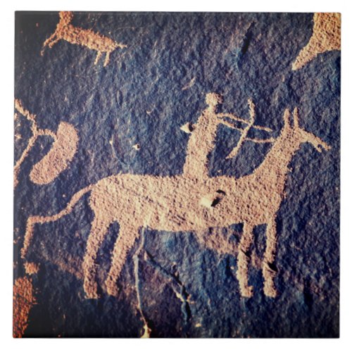 Southwest Petroglyph Native American on Horse Ceramic Tile