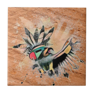 Southwest Petroglyph Native Kachina Dancer Ceramic Tile