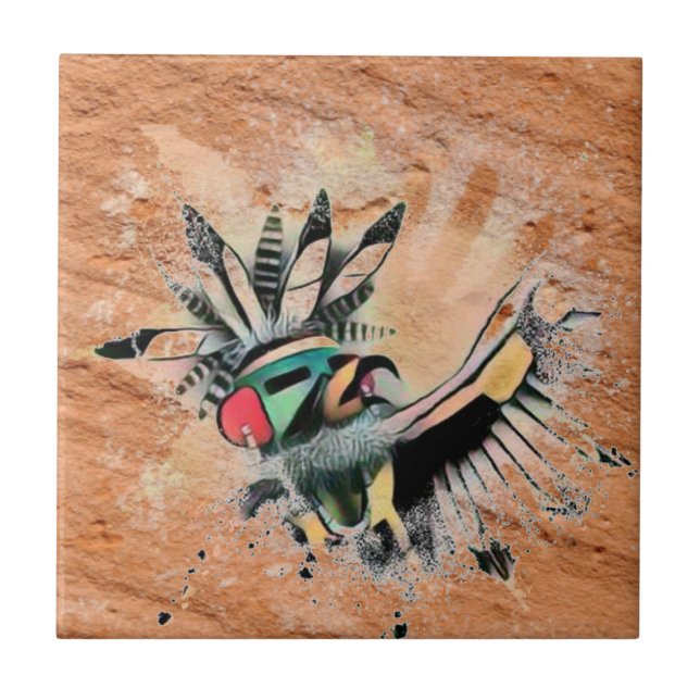 Southwest Petroglyph Native Kachina Dancer  Ceramic Tile (Front)