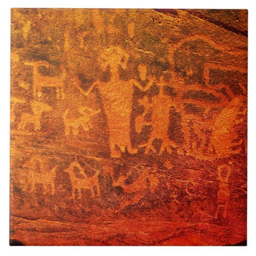 Southwest Petroglyph Orange Ceramic Tile