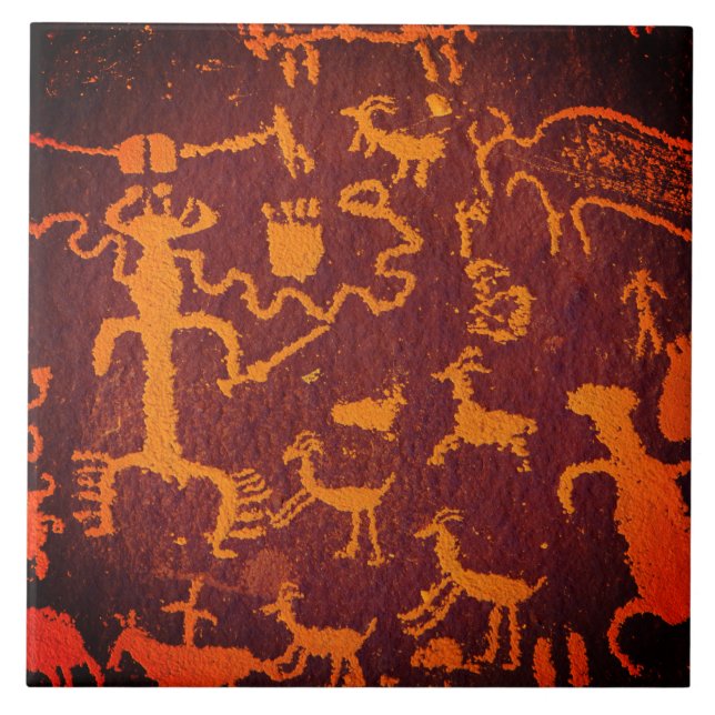 Southwest Petroglyph Prehistoric Art Ceramic Tile (Front)