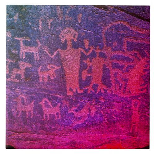 Southwest Petroglyph Purple and Pink Ceramic Tile