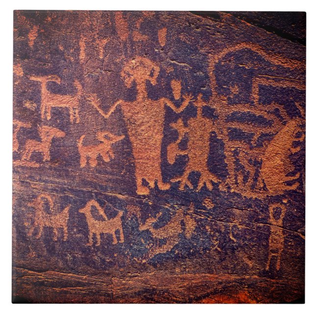 Southwest Petroglyph Rustic Copper Ceramic Tile (Front)