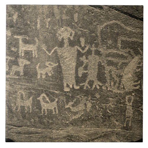 Southwest Petroglyph Sepia Ceramic Tile