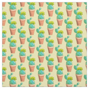 Southwest Potted Yellow Flowering Cactus Fabric