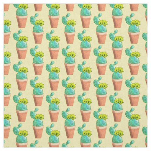 Southwest Potted Yellow Flowering Cactus Fabric