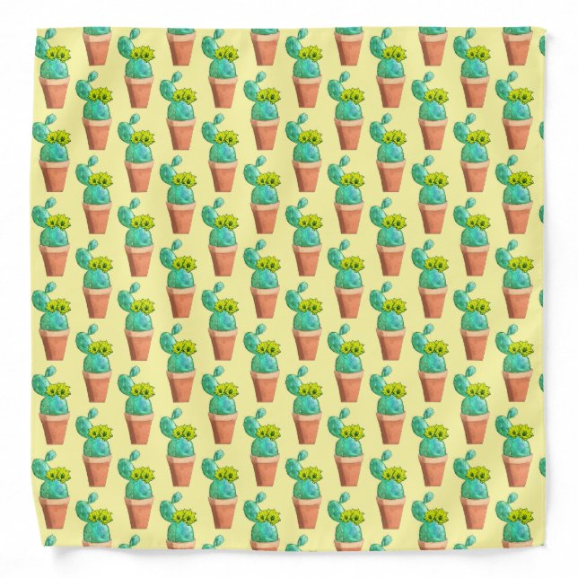 Southwest Potted Yellow Flowering Cactus Pattern Bandana (Front)