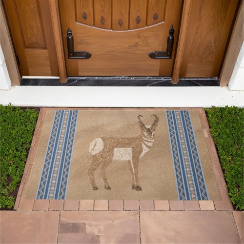 Southwest Pronghorn Antelope and Blue Border  Doormat