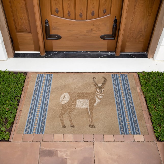 Southwest Pronghorn Antelope and Blue Border  Doormat (Outdoor)
