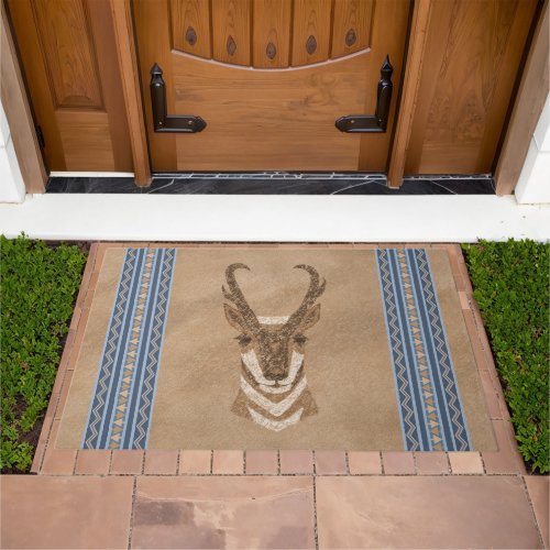 Southwest Pronghorn Antelope and Blue Border  Doormat