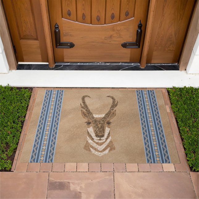 Southwest Pronghorn Antelope and Blue Border  Doormat (Outdoor)