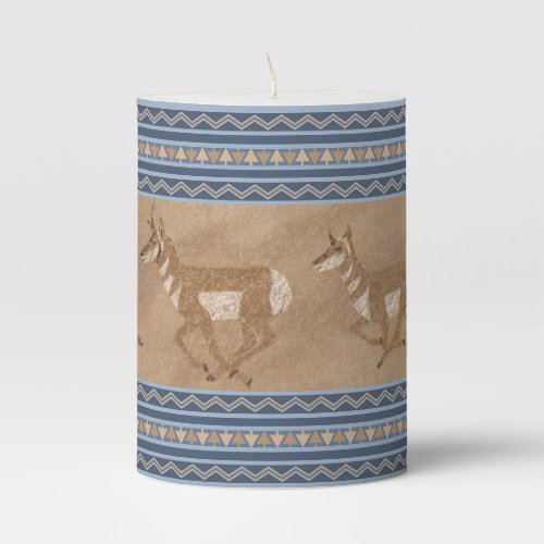 Southwest Pronghorn Antelope Blue Border Small Pillar Candle