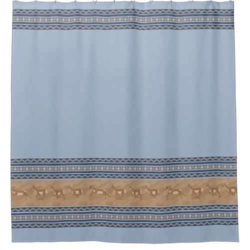Southwest Pronghorn Antelope Blue  Tan Pattern Shower Curtain